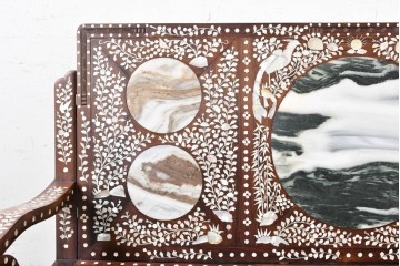 中国ヴィンテージ　1950年から1970年頃　高級品!　紫檀(シタン)材・大理石(雲石)　中国伝統の螺鈿細工を贅沢に施したベンチ　(R-090052)