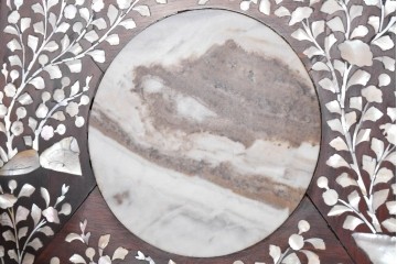 中国ヴィンテージ　1950年から1970年頃　高級品!　紫檀(シタン)材・大理石(雲石)　中国伝統の螺鈿細工を贅沢に施したベンチ　(R-090052)