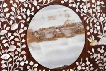 中国ヴィンテージ　1950年から1970年頃　高級品!　紫檀(シタン)材・大理石(雲石)　中国伝統の螺鈿細工を贅沢に施したベンチ　(R-090052)