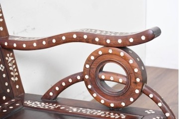 中国ヴィンテージ　1950年から1970年頃　高級品!　紫檀(シタン)材・大理石(雲石)　中国伝統の螺鈿細工を贅沢に施したベンチ　(R-090052)