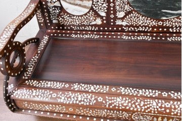 中国ヴィンテージ　1950年から1970年頃　高級品!　紫檀(シタン)材・大理石(雲石)　中国伝統の螺鈿細工を贅沢に施したベンチ　(R-090052)