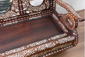 中国ヴィンテージ　1950年から1970年頃　高級品!　紫檀(シタン)材・大理石(雲石)　中国伝統の螺鈿細工を贅沢に施したベンチ　(R-090052)