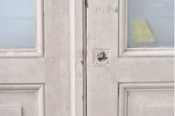 フランスアンティーク　1900年頃　特大!!　伸びやかな草花のエッチングガラスが美しい!　折れ戸と片開き戸の3枚セット　(R-090058)