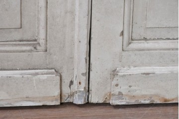 フランスアンティーク　1900年頃　特大!!　伸びやかな草花のエッチングガラスが美しい!　折れ戸と片開き戸の3枚セット　(R-090058)