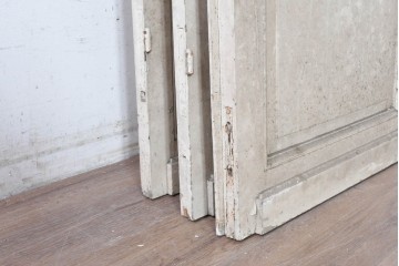 フランスアンティーク　1900年頃　特大!!　伸びやかな草花のエッチングガラスが美しい!　折れ戸と片開き戸の3枚セット　(R-090058)