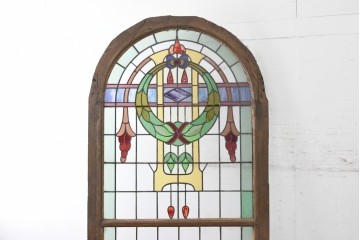 イギリスアンティーク建具　1920年頃　超特大!!　高さ約2.7m　曲線意匠が優美なステンドグラス1枚　(R-090059)