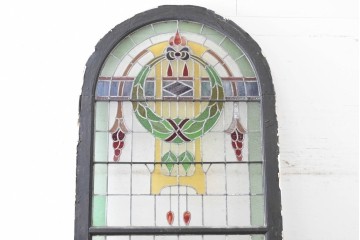 イギリスアンティーク建具　1920年頃　超特大!!　高さ約2.7m　曲線意匠が優美なステンドグラス1枚　(R-090059)