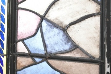 イギリスアンティーク建具　1920年頃　エナメル彩色　麦などの実りのモチーフが印象的なステンドグラス入りドア1枚　(R-090078)