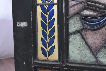 イギリスアンティーク建具　1920年頃　エナメル彩色　麦などの実りのモチーフが印象的なステンドグラス入りドア1枚　(R-090078)