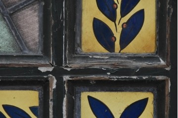イギリスアンティーク建具　1920年頃　エナメル彩色　麦などの実りのモチーフが印象的なステンドグラス入りドア1枚　(R-090078)