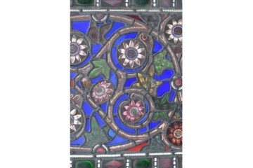 イギリスアンティーク　1900年頃　特大!!　幅約2.5m　エナメル彩色　広がる花々の意匠を描いたステンドグラス1枚　(R-090079)