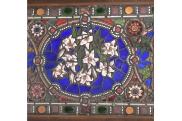 イギリスアンティーク　1900年頃　特大!!　幅約2.5m　エナメル彩色　広がる花々の意匠を描いたステンドグラス1枚　(R-090079)
