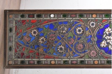 イギリスアンティーク　1900年頃　特大!!　幅約2.5m　エナメル彩色　広がる花々の意匠を描いたステンドグラス1枚　(R-090079)