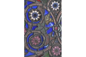 イギリスアンティーク　1900年頃　特大!!　幅約2.5m　エナメル彩色　広がる花々の意匠を描いたステンドグラス1枚　(R-090079)