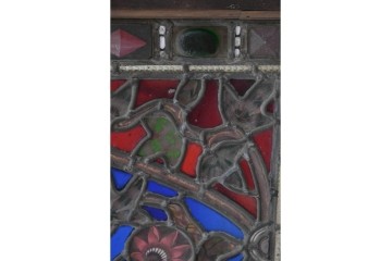 イギリスアンティーク　1900年頃　特大!!　幅約2.5m　エナメル彩色　広がる花々の意匠を描いたステンドグラス1枚　(R-090079)