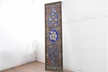 イギリスアンティーク　1900年頃　特大!!　幅約2.5m　エナメル彩色　広がる花々の意匠を描いたステンドグラス1枚　(R-090079)