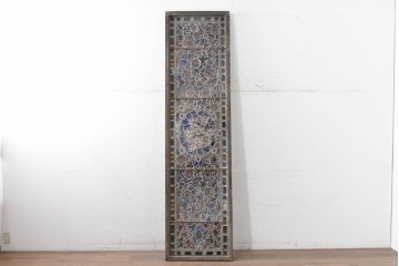 イギリスアンティーク　1900年頃　特大!!　幅約2.5m　エナメル彩色　広がる花々の意匠を描いたステンドグラス1枚　(R-090079)