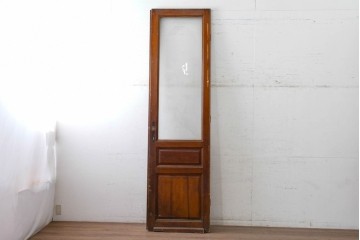 イギリスアンティーク　1920年頃　特大!!　高さ約2.7m　花瓶に生けた草花を繊細に描いたエッチングガラス入りドア1枚　(R-090080)