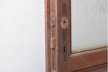 イギリスアンティーク　1920年頃　特大!!　高さ約2.7m　花瓶に生けた草花を繊細に描いたエッチングガラス入りドア1枚　(R-090080)