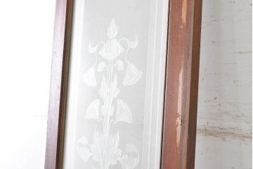イギリスアンティーク　1920年頃　特大!!　高さ約2.7m　花瓶に生けた草花を繊細に描いたエッチングガラス入りドア1枚　(R-090080)
