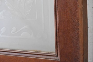 イギリスアンティーク　1920年頃　特大!!　高さ約2.7m　花瓶に生けた草花を繊細に描いたエッチングガラス入りドア1枚　(R-090080)