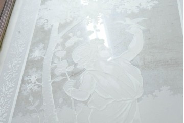 イギリスアンティーク　1920年頃　特大!!　高さ約2.7m　妖精のような女性と小鳥を描いたエッチングガラス入りドア1枚　(R-090081)