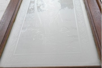 イギリスアンティーク　1920年頃　特大!!　高さ約2.7m　妖精のような女性と小鳥を描いたエッチングガラス入りドア1枚　(R-090081)