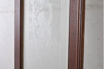 イギリスアンティーク　1920年頃　特大!!　高さ約2.7m　妖精のような女性と小鳥を描いたエッチングガラス入りドア1枚　(R-090081)