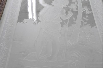 イギリスアンティーク　1920年頃　特大!!　高さ約2.7m　妖精のような女性と小鳥を描いたエッチングガラス入りドア1枚　(R-090082)