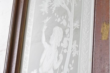 イギリスアンティーク　1920年頃　特大!!　高さ約2.7m　妖精のような女性と小鳥を描いたエッチングガラス入りドア1枚　(R-090082)