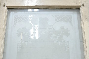 フランスアンティーク　1900年から1920年頃　特大!!　高さ約3m　花器から広がる草花のエッチング模様が印象的なドア1枚　(R-090083)
