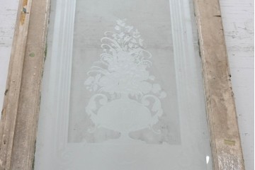 フランスアンティーク　1900年から1920年頃　特大!!　高さ約3m　花器から広がる草花のエッチング模様が印象的なドア1枚　(R-090083)
