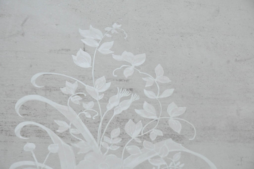 フランスアンティーク　1900年から1920年頃　特大!!　高さ約3m　花器から広がる草花のエッチング模様が印象的なドア1枚　(R-090083)