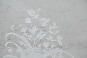 フランスアンティーク　1900年から1920年頃　特大!!　高さ約3m　花器から広がる草花のエッチング模様が印象的なドア1枚　(R-090083)