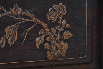 和製ヴィンテージ　1980年頃　 花梨(カリン)材 　四君子の象嵌が美しい唐木衝立　(R-090091)