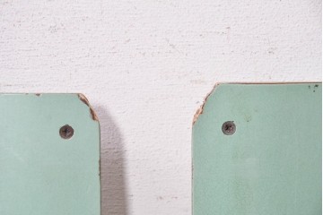 【簡易リペア限定品】　イギリスヴィンテージ　スタッキングできる淡いグリーンカラーのスクールチェア6脚セット　(R-090097)