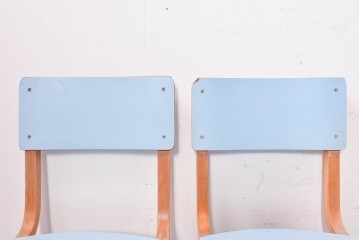 【簡易リペア限定品】　イギリスヴィンテージ　スタッキングできるライトブルーカラーのチャイルドチェア6脚セット　(R-090098)