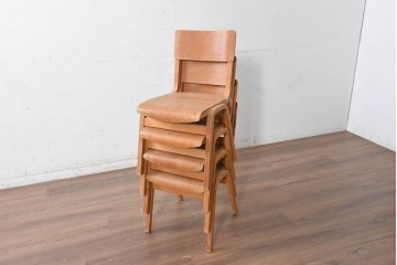 イギリスヴィンテージ　スタッキングできるスクールチェア4脚セット　(R-090099)
