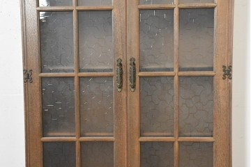 和製ヴィンテージ　神戸洋家具　ナラ材　模様入り型板ガラス扉が目を引くブックケース　(R-090100)
