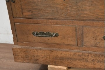 和製ヴィンテージ　神戸洋家具　ナラ材　模様入り型板ガラス扉が目を引くブックケース　(R-090100)