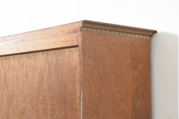和製ヴィンテージ　神戸洋家具　ナラ材　模様入り型板ガラス扉が目を引くブックケース　(R-090100)