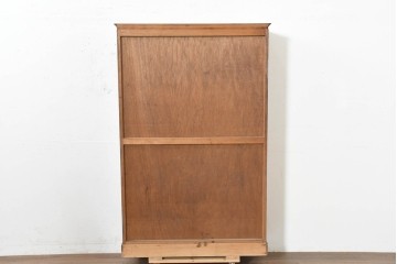 和製ヴィンテージ　神戸洋家具　ナラ材　模様入り型板ガラス扉が目を引くブックケース　(R-090100)