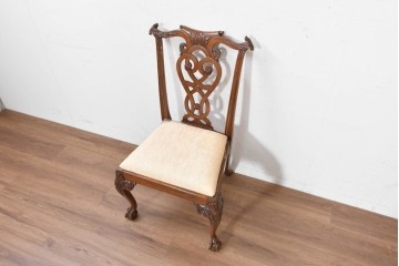 中古　MAITLAND SMITH(メートランドスミス)　マホガニー材　繊細な彫刻意匠と猫脚が優雅なチェア　(R-090110)