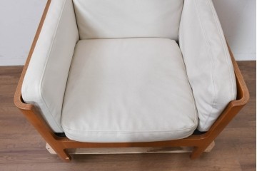 和製ヴィンテージ　レザー・欅材　天童木工　剣持勇デザイン　Haco(ハコ)　ジャパニーズモダンを象徴する名作イージーチェア　現行定価約50万円　(R-090113)