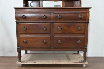 イギリスアンティーク　1920年頃　マホガニー材　オーバルミラーを備えたドレッシングチェスト　(R-090120)