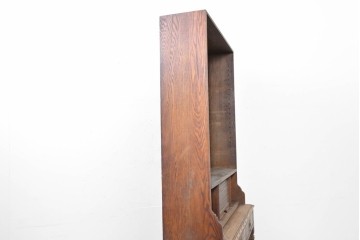 イギリスアンティーク　1900年頃　希少デザイン!!　オーク材　シャッター扉がレトロな引き出し式デスク付き本棚　(R-090128)