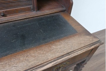 イギリスアンティーク　1900年頃　希少デザイン!!　オーク材　シャッター扉がレトロな引き出し式デスク付き本棚　(R-090128)