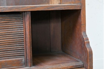 イギリスアンティーク　1900年頃　希少デザイン!!　オーク材　シャッター扉がレトロな引き出し式デスク付き本棚　(R-090128)