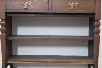 イギリスアンティーク　1900年頃　希少デザイン!!　オーク材　シャッター扉がレトロな引き出し式デスク付き本棚　(R-090128)