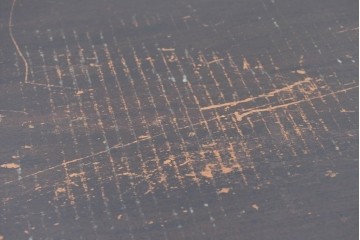 イギリスアンティーク　ガラス製の取っ手と大きな紋章が華やかなキャビネット　(R-090138)